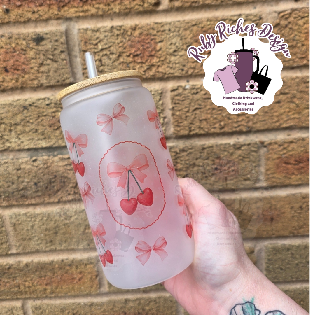 Coquette Style Cherry Theme Frosted Glass Tumbler