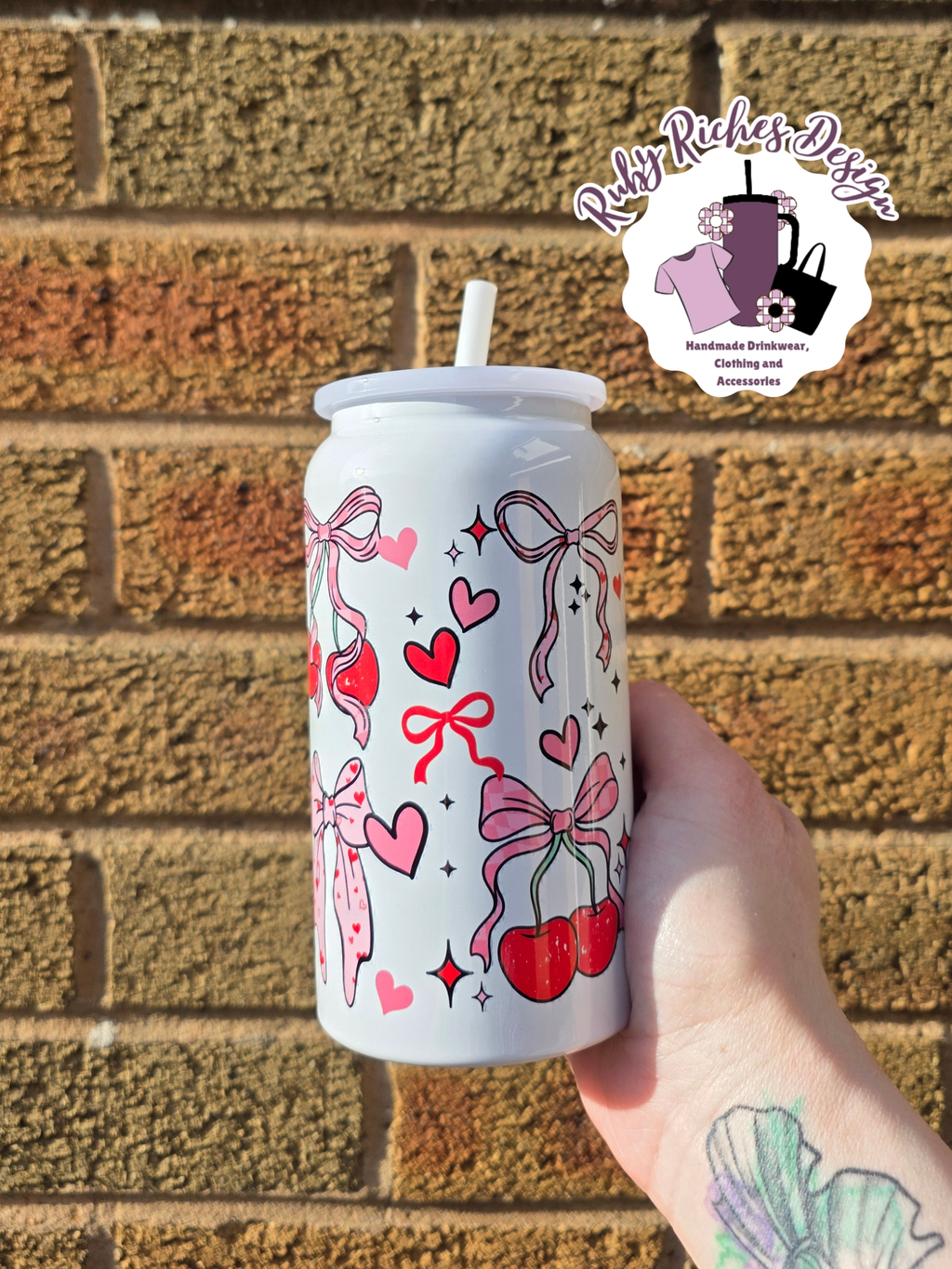 Cherry Bows 16oz Double Wall Insulated Metal Tumbler