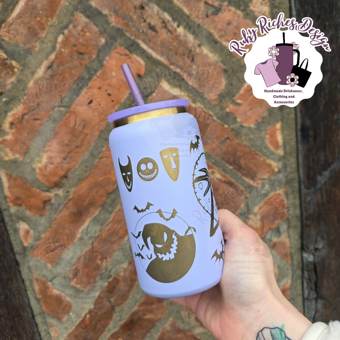 Jack And Sally Theme 16oz Engraved Double Wall Insulated Metal Tumbler