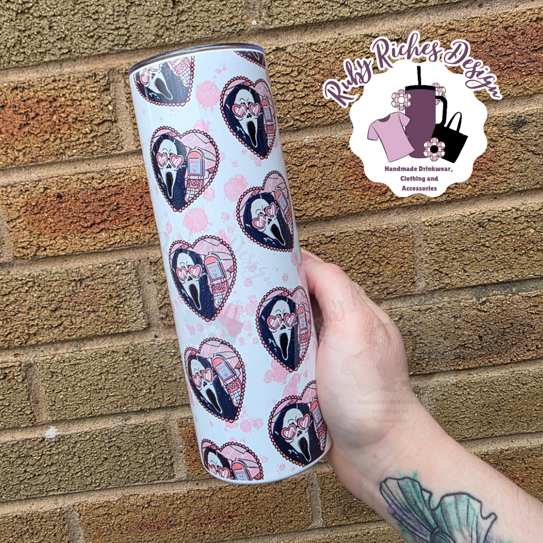 Heart Shaped GhostFace Phone Call 20oz Double Wall Insulated Metal Tumbler