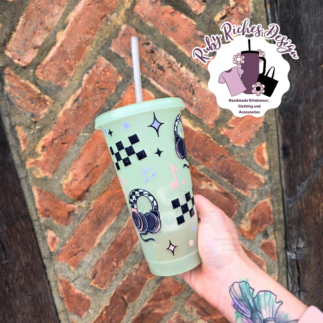 Headphones escape From Reality Theme 24oz glow in the dark Tumbler