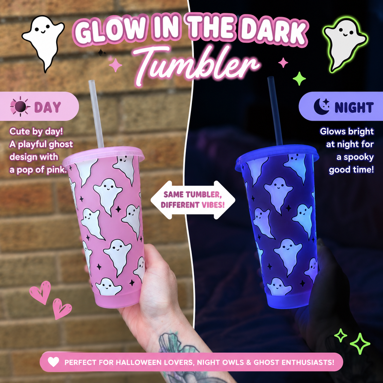 Ghostie Glow in the dark 24oz Plastic tumbler