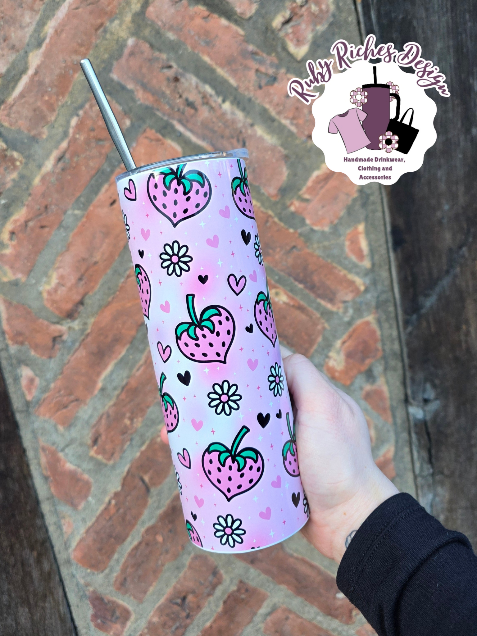 Strawberry Hearts 20oz Double Wall Insulated Metal Tumbler