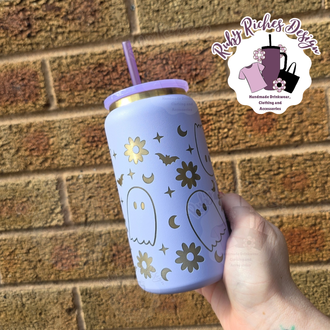 Gold plated Spooky Florals 16oz Engraved Metal Tumbler