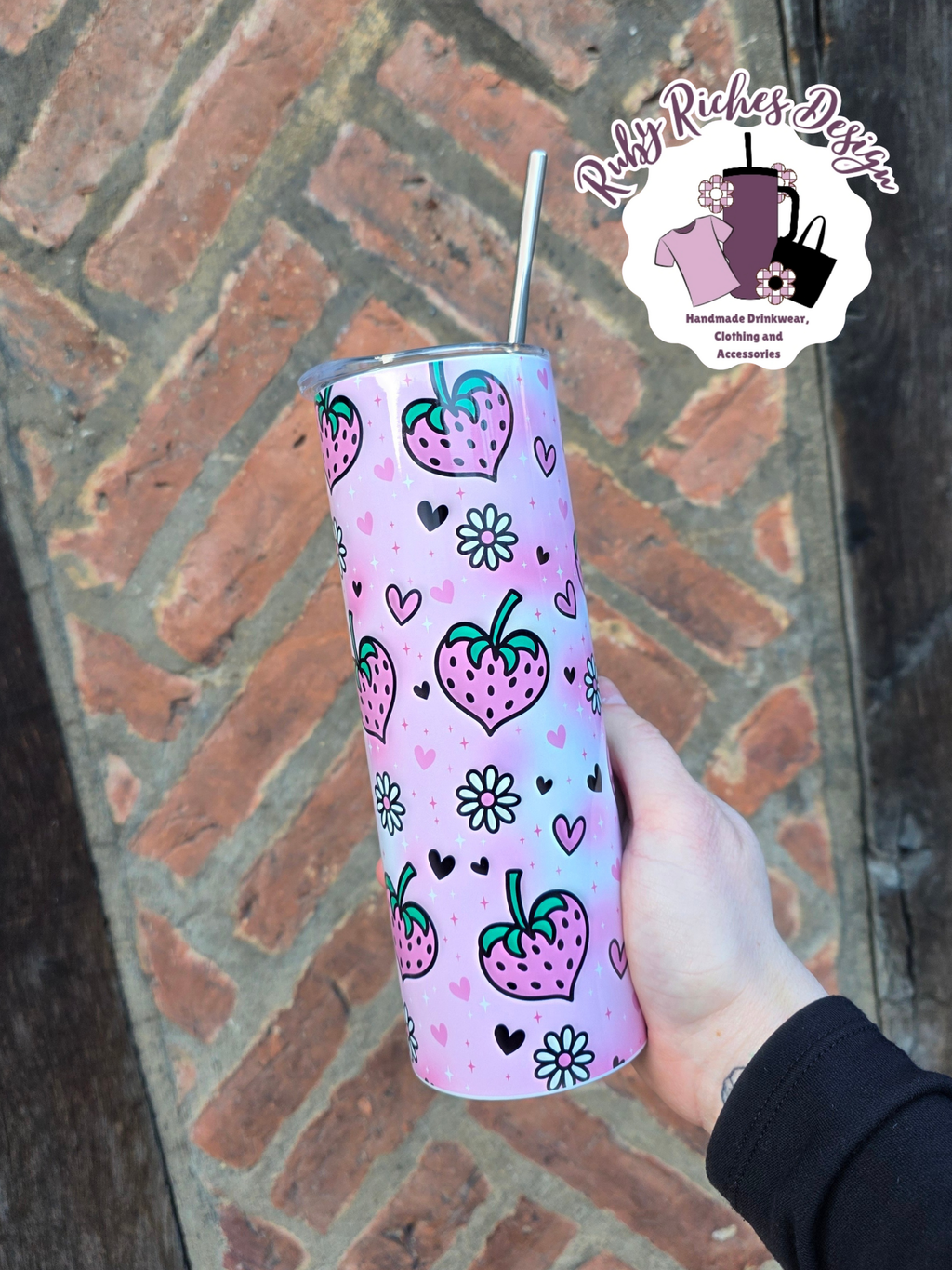 Strawberry Hearts 20oz Double Wall Insulated Metal Tumbler