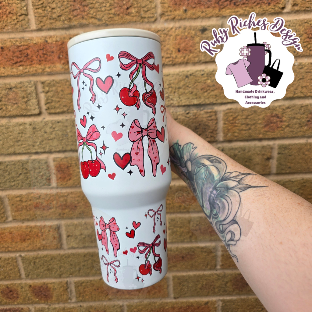 Cherry Bows 40oz Flip Lid Double Wall Insulated Metal Tumbler With Flip Lid