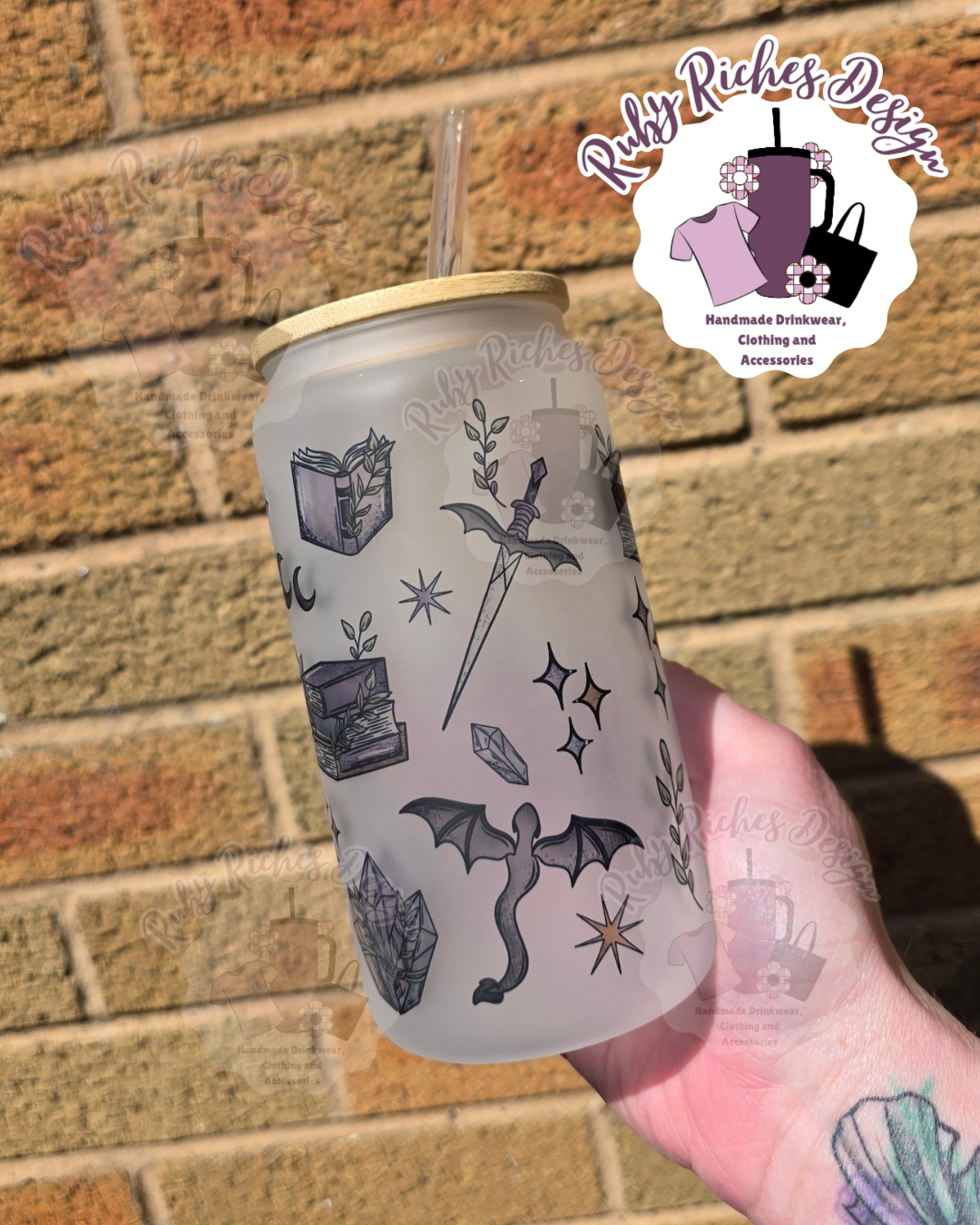 Bookish Fantasy Doodles Frosted Glass Tumbler