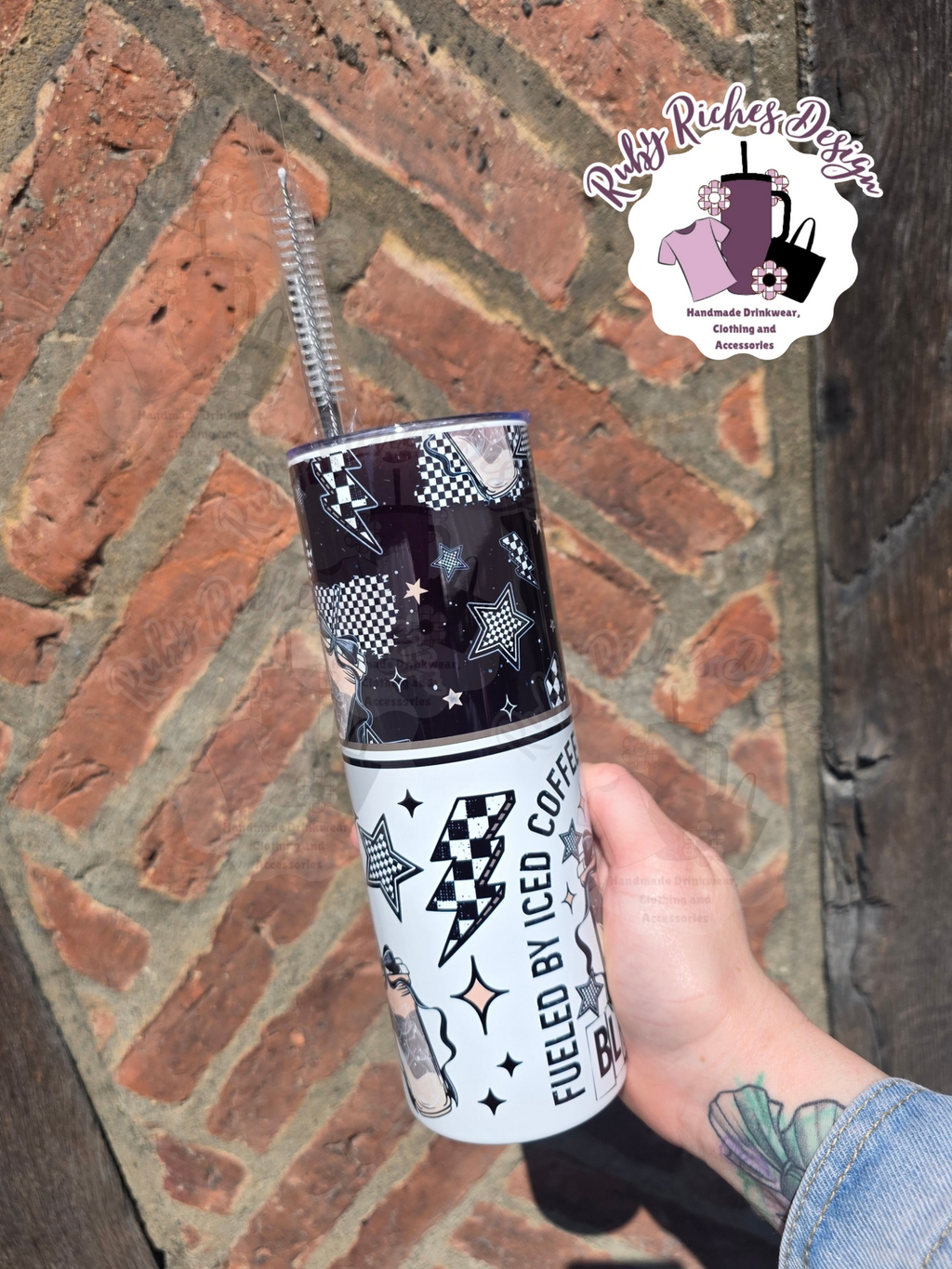 Fueled By Iced Coffee And The Colour Black 20oz Double Wall Insulated Metal Tumbler