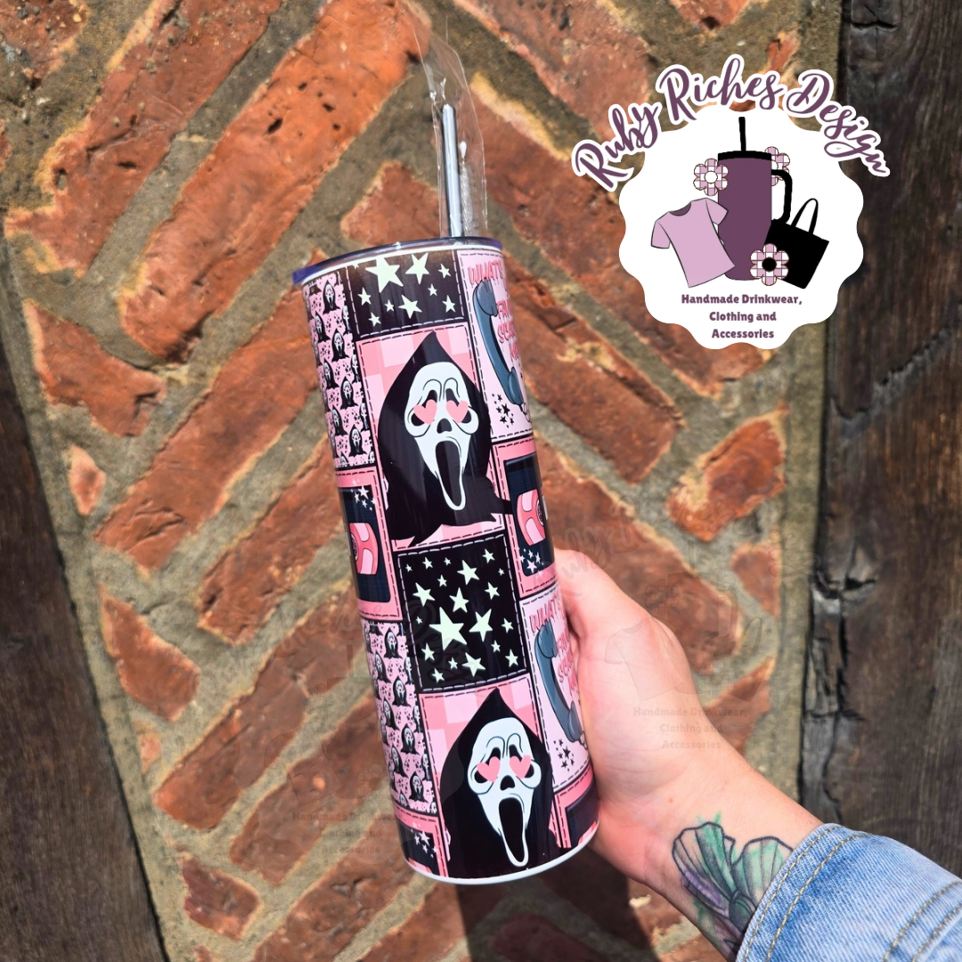 Ghost Face Scary Movie Theme 20oz Double Wall Insulated Metal Tumbler