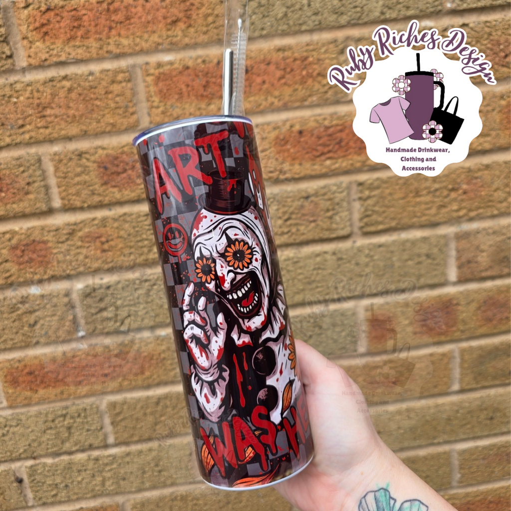 Art Was Here, Sunflower Clown Theme 20oz Double Wall Insulated Metal Tumbler