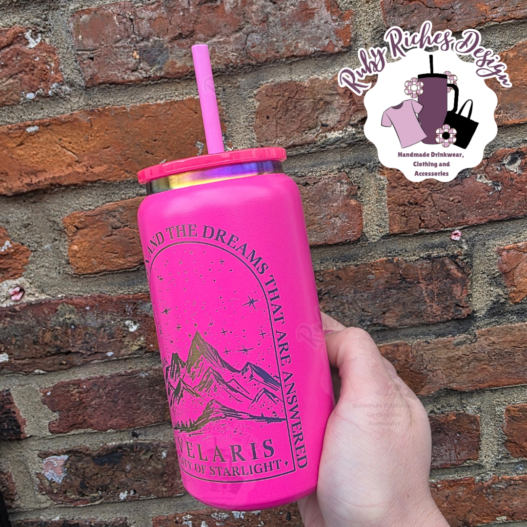 Pink, rainbow Engraved Velaris 16oz Double wall insulated metal tumbler