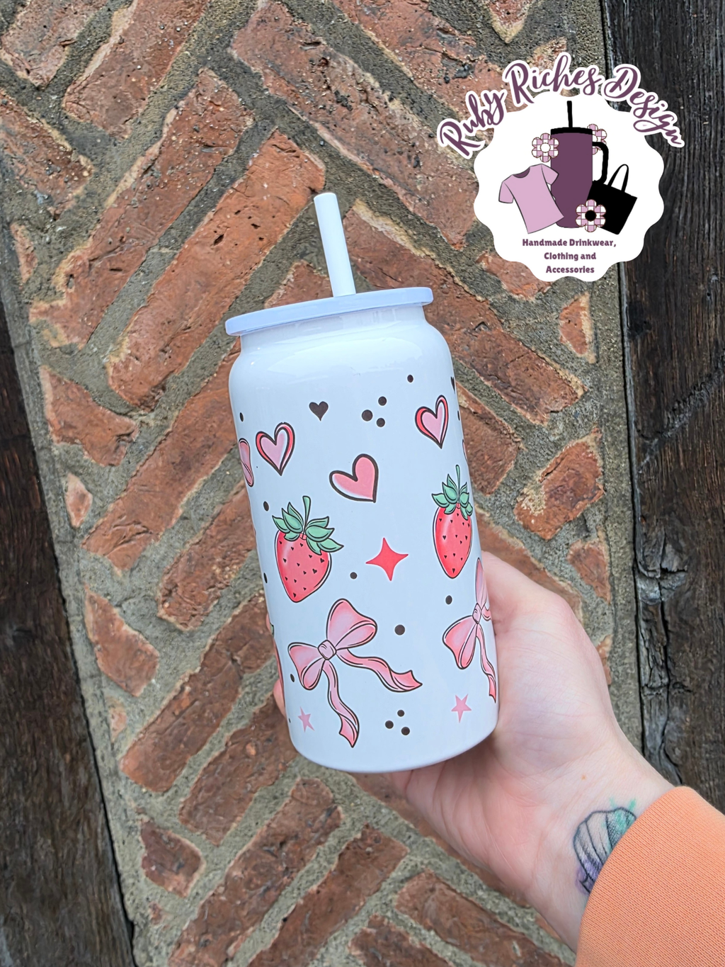 Strawberry Bows 16oz Double Wall Insulated Metal Tumbler