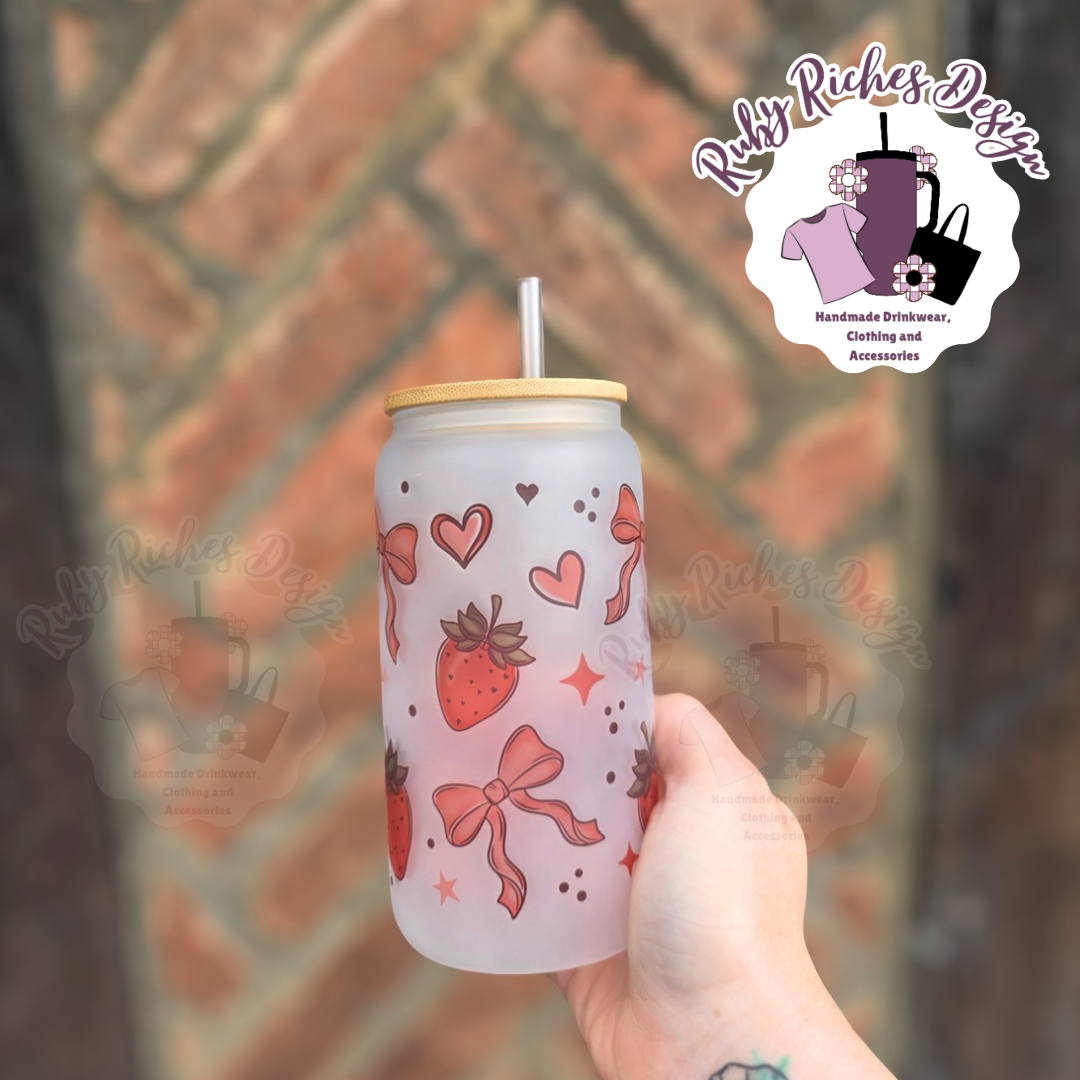 Strawberry Bows 16oz Frosted Glass Tumbler