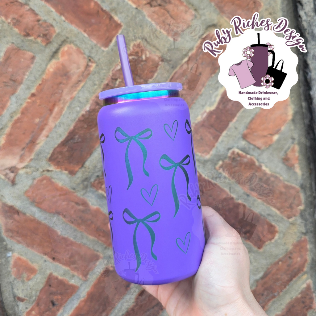 Purple Rainbow Plated Engraved Bows Theme metal Tumbler
