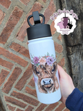 Highland Cow Flip Lid Double Wall Insulated Bottle With Handle