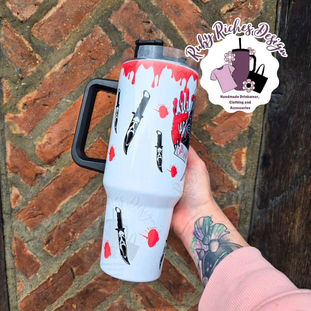 Horror Ghost Face Blood Drip 40oz Double Wall Insulated Metal Tumbler
