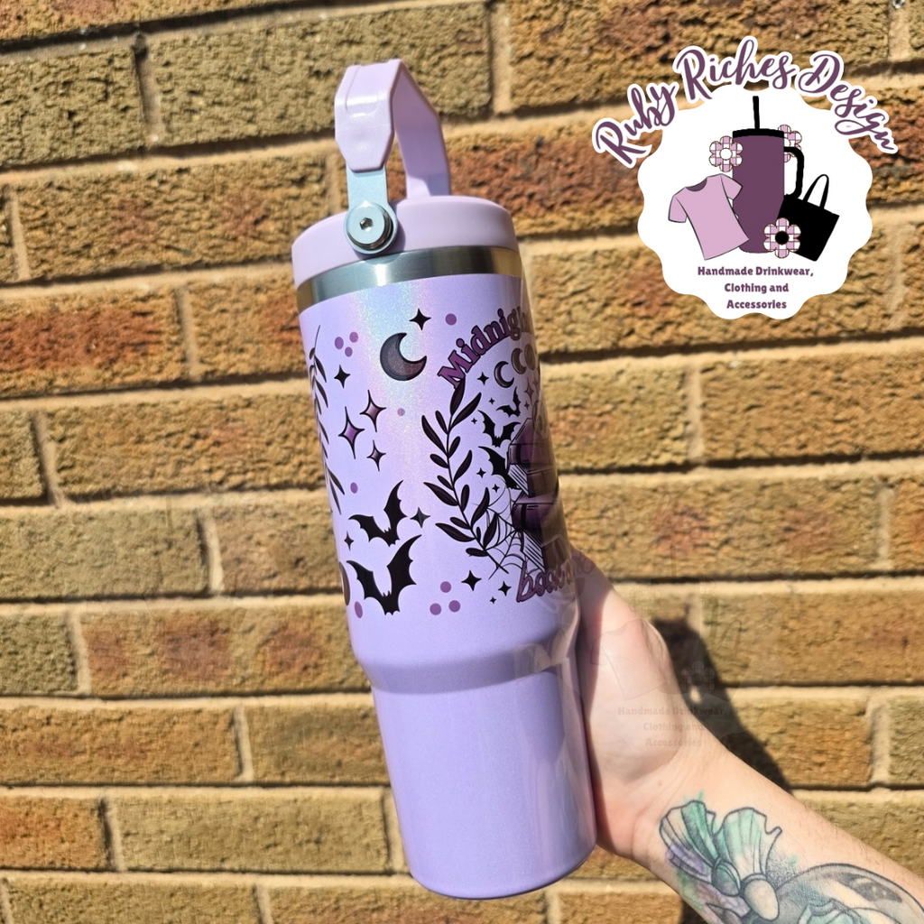 Purple Midnight Magic Shimmer 30oz Flip Lid Leakproof Tumbler with double wall insulation