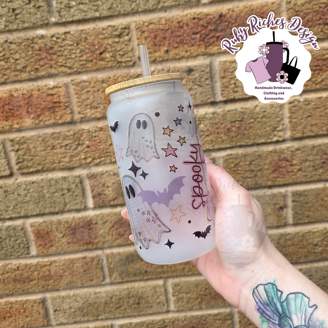 Spooky Ghost Theme on frosted Glass 16oz Tumbler