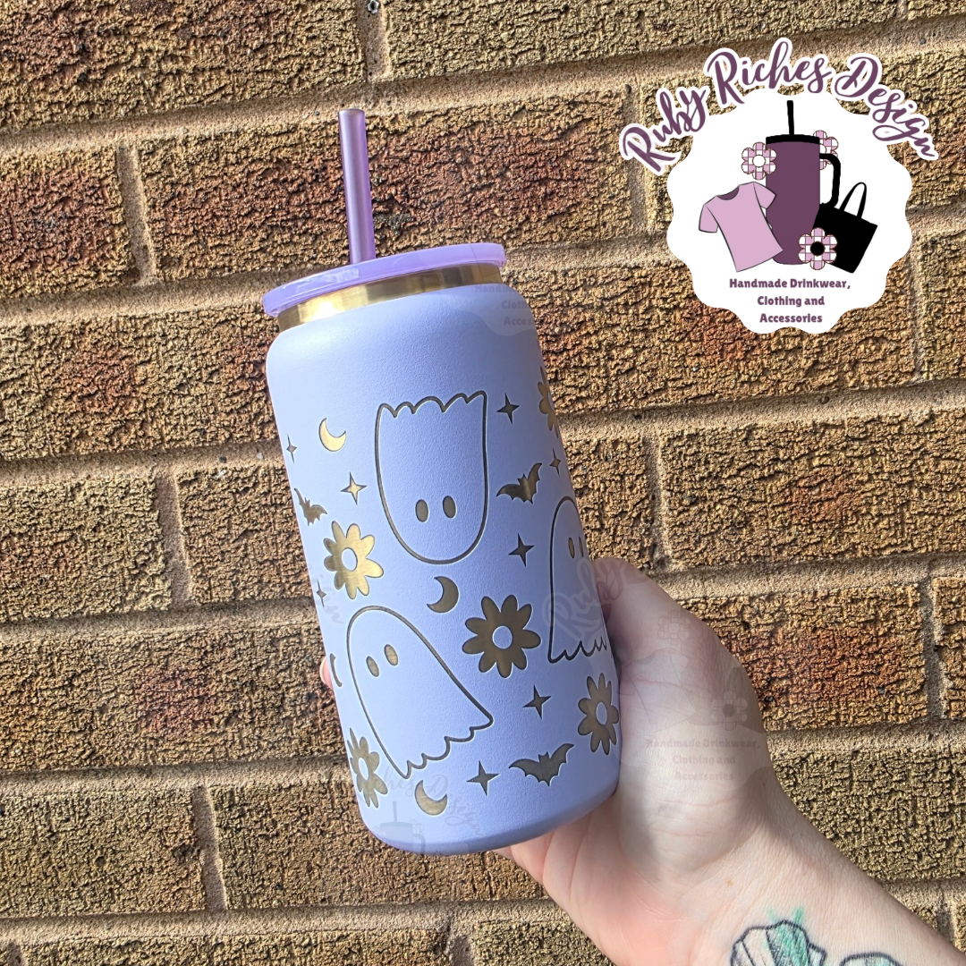 Gold plated Spooky Florals 16oz Engraved Metal Tumbler