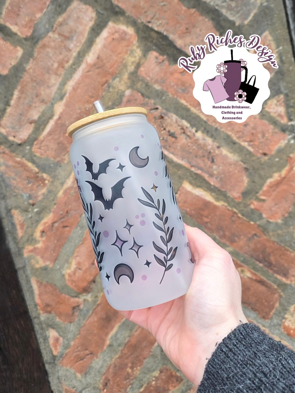 Midnight Magic Frosted Glass Tumbler With Bamboo Lid