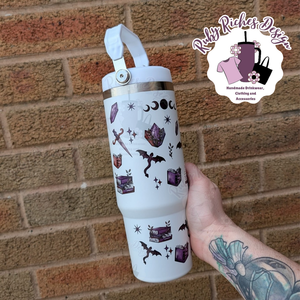 Fantasy Book Theme 30oz Double Wall Insulated Flip Lid Tumbler