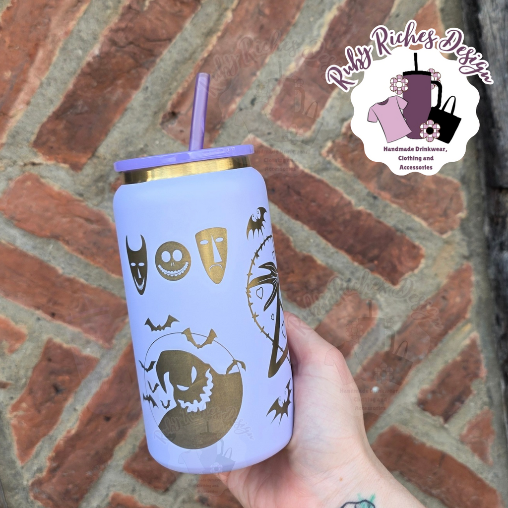 Jack And Sally Spooky Gold Plated Engraved Metal Tumbler