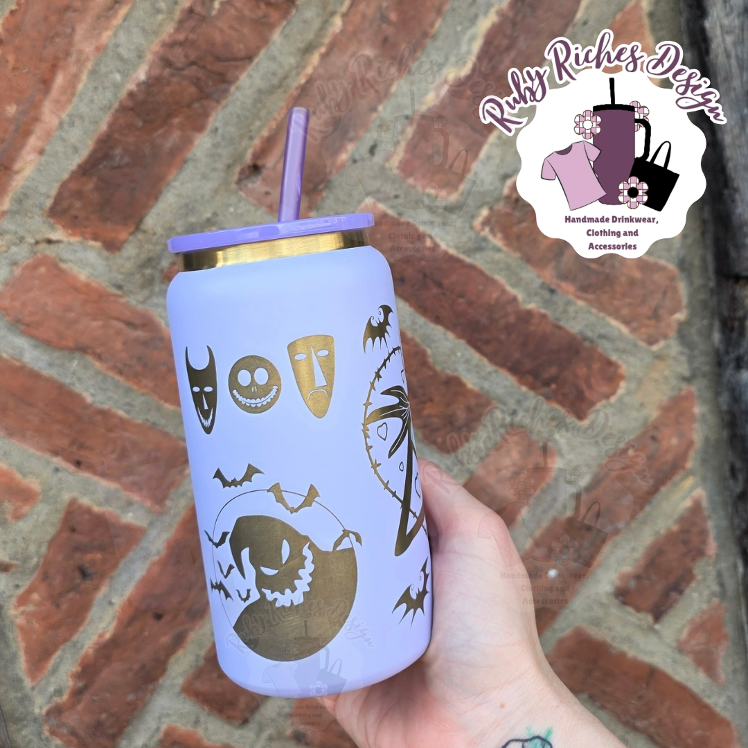 Jack And Sally Spooky Gold Plated Engraved Metal Tumbler