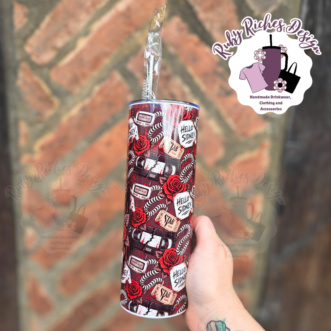 Hello Sydney Ghost Face Theme 20oz Double Wall Insulated Metal Tumbler