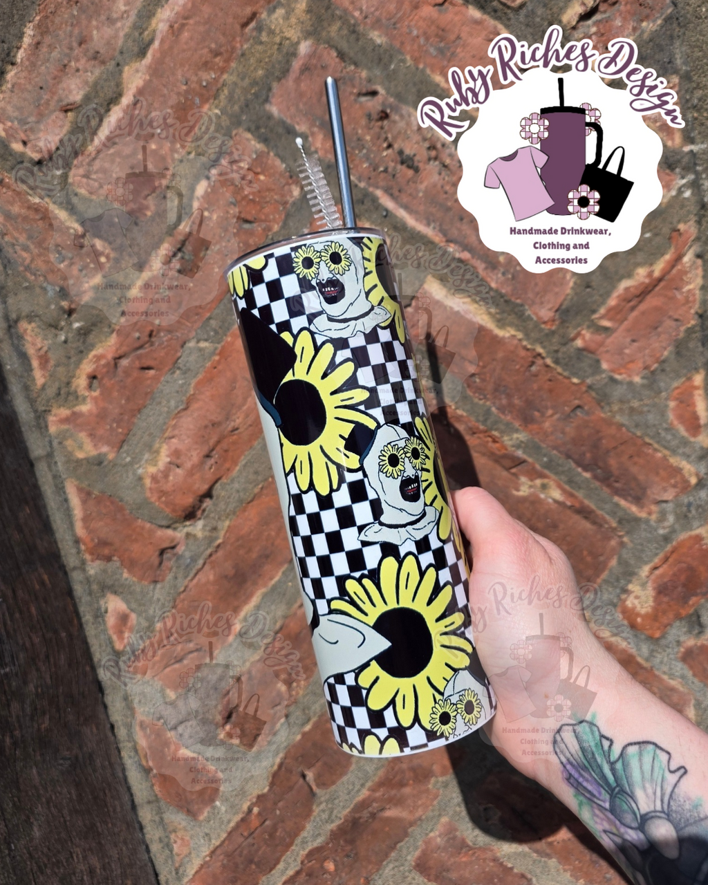 Art The Clown Sunflower 20oz Double Wall Insulated Metal Tumbler