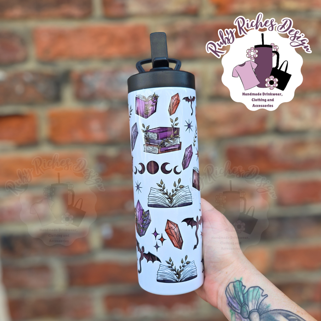 Dragon Bookish Theme 20oz Double Wall Insulated Flip Lid Bottle