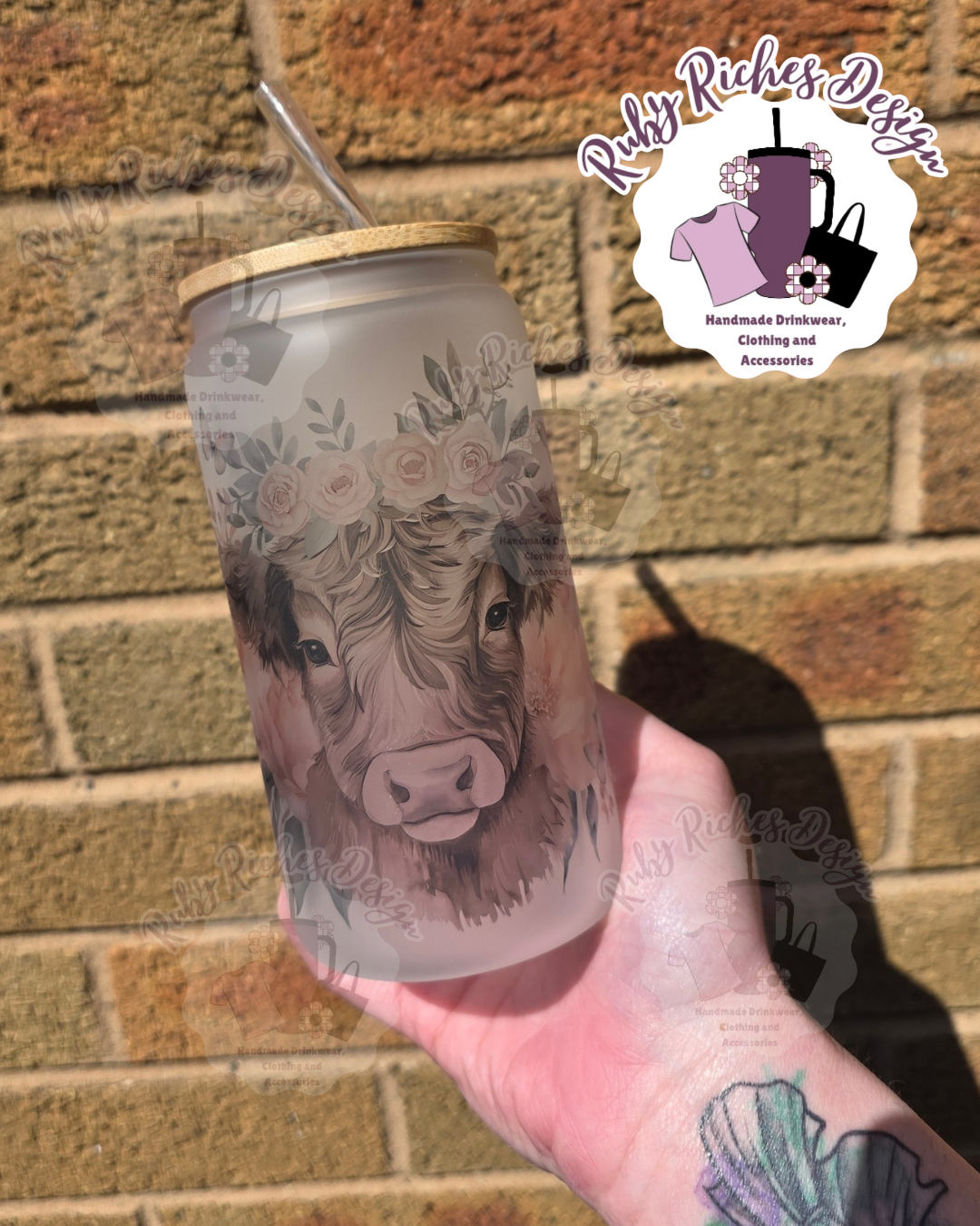 Highland Cow Butterfly Frosted Glass Tumbler