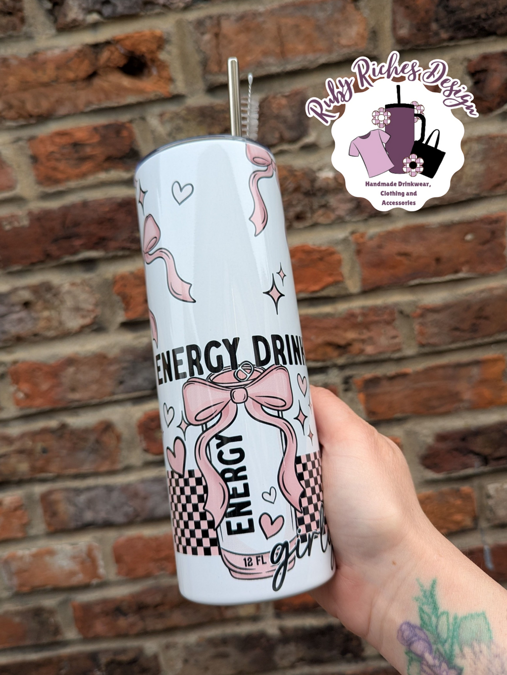 Energy Drink Girly Bows 20oz Double Wall Insulated Metal Tumbler