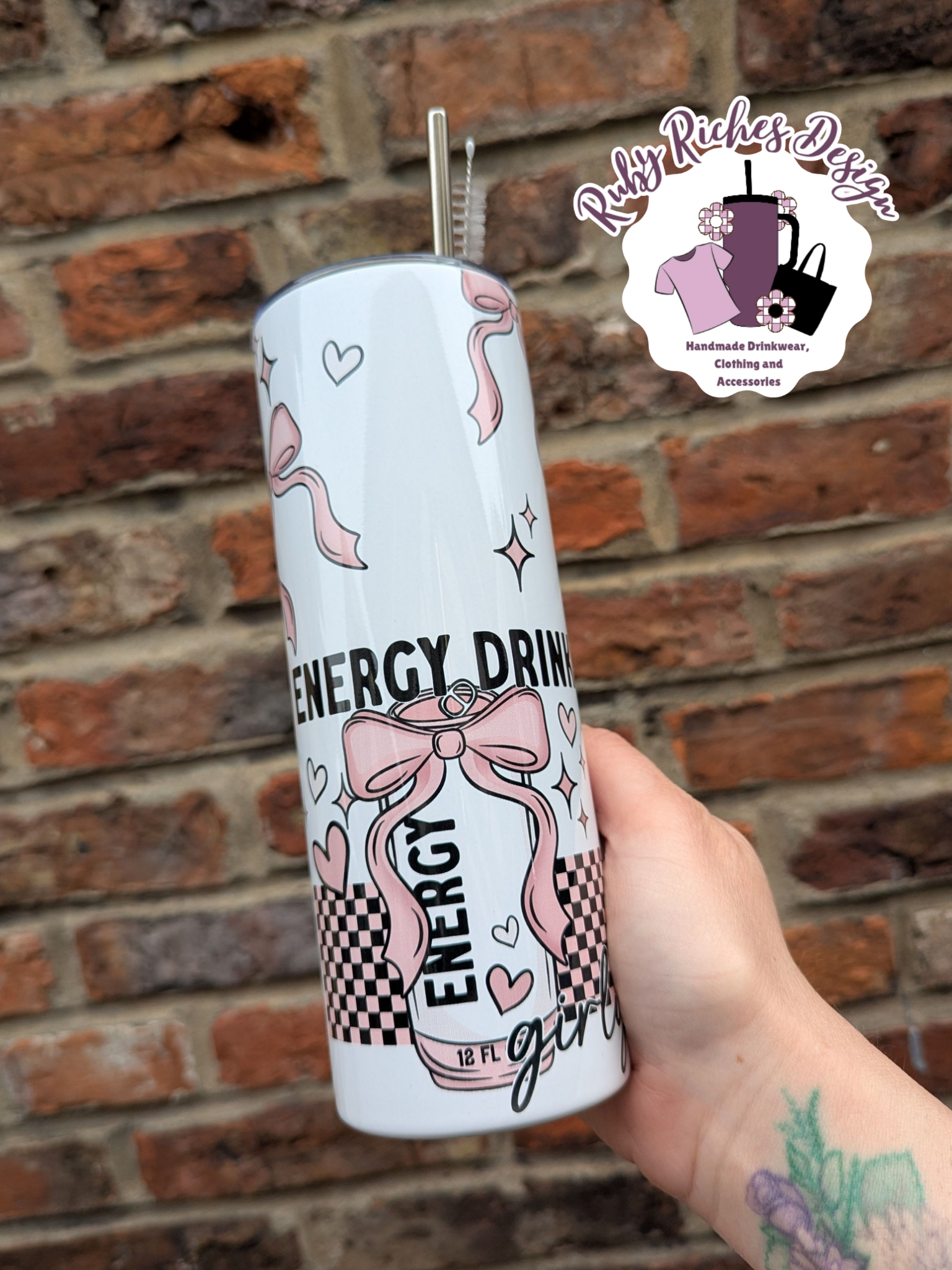 Energy Drink Girly Bows 20oz Double Wall Insulated Metal Tumbler