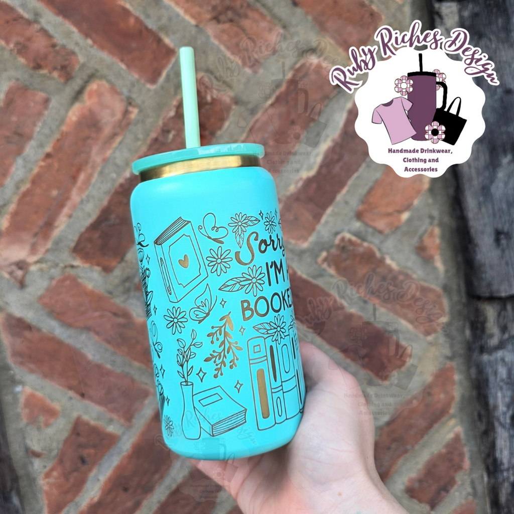 Teal Gold Plated Sorry im all booked up engraved Metal Tumbler