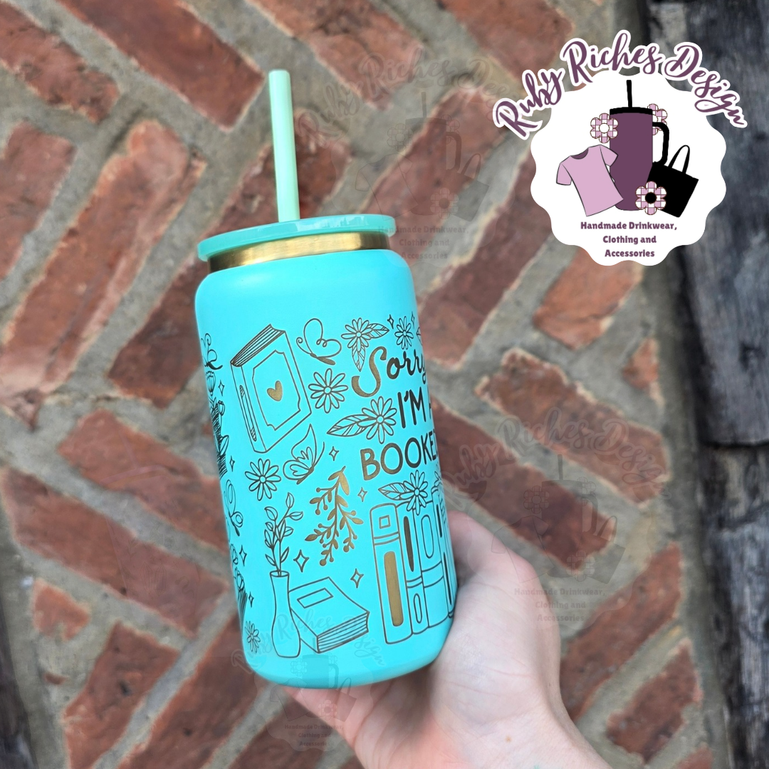 Teal Gold Plated Sorry im all booked up engraved Metal Tumbler