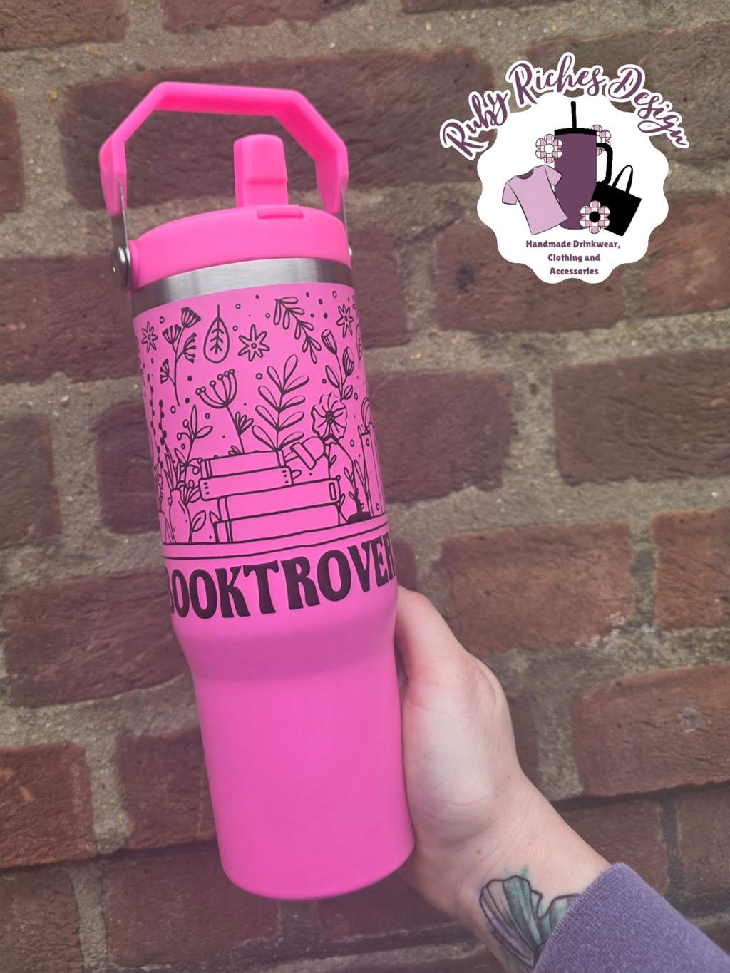 Booktrovert 30oz Leakproof Flip Lid Metal Tumbler With Carry Handle