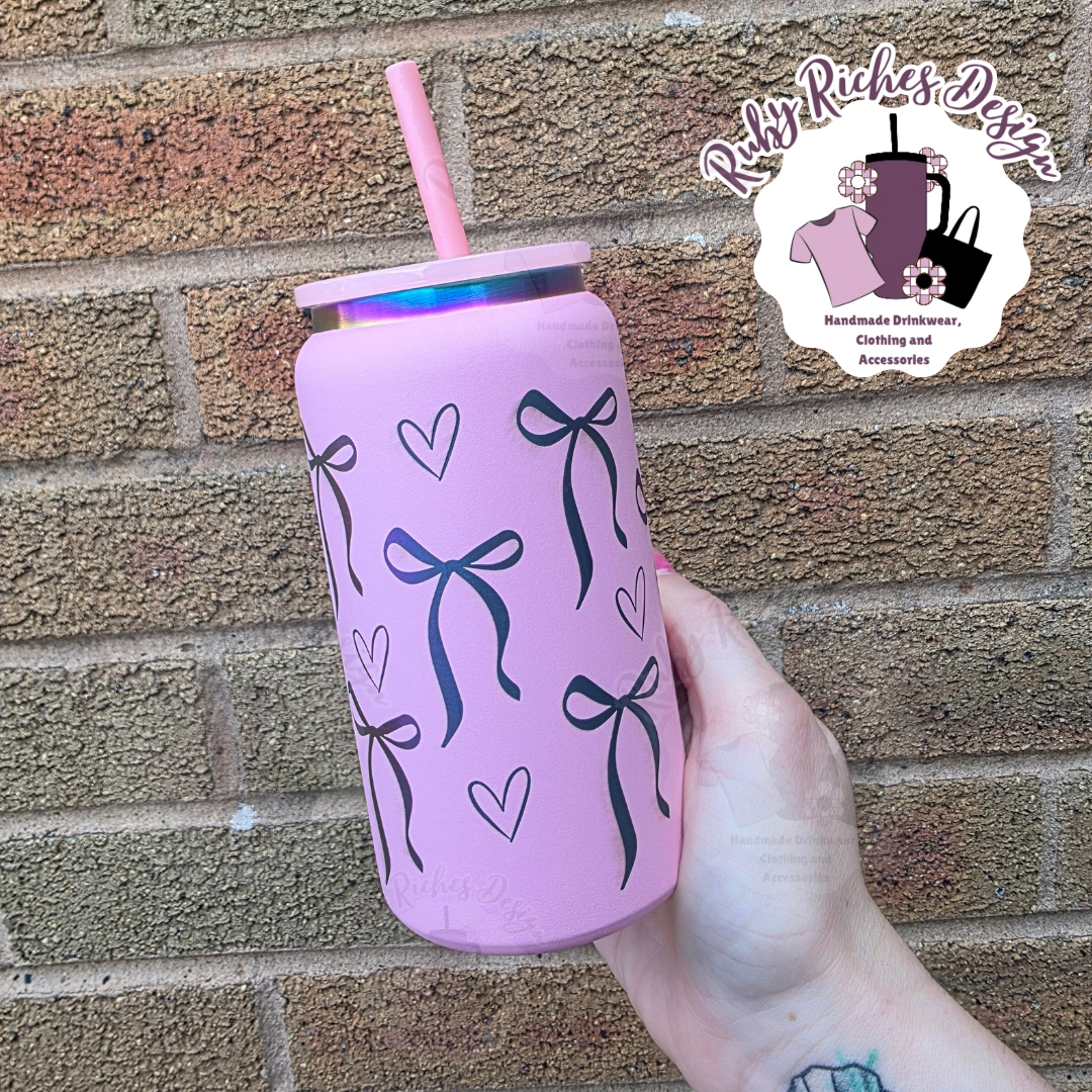 Rainbow Plated Bows Engraved Metal 16oz Double Wall Insulated Tumbler