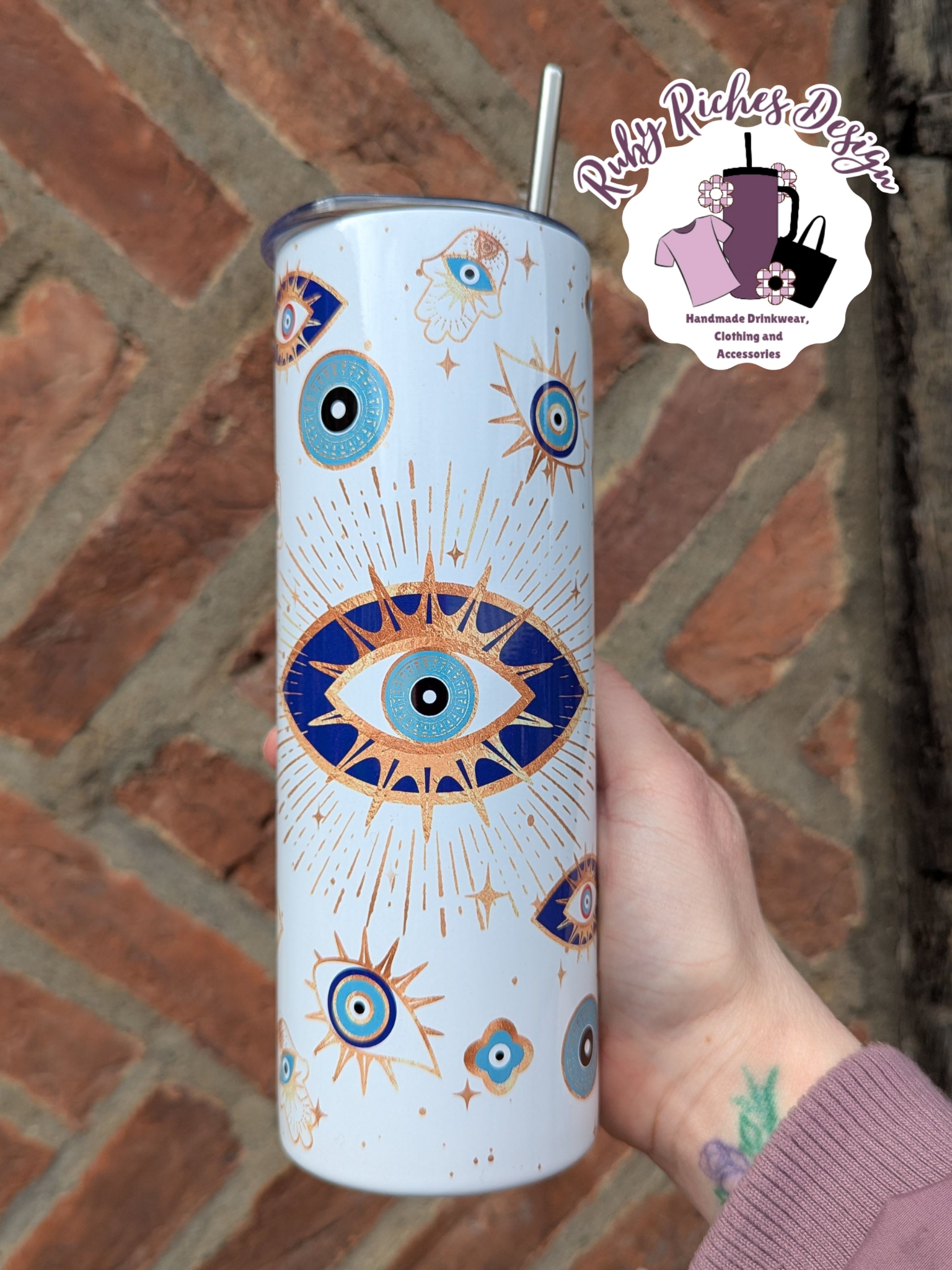 Evil Eye Theme 20oz Double Wall Insulated Metal Tumbler