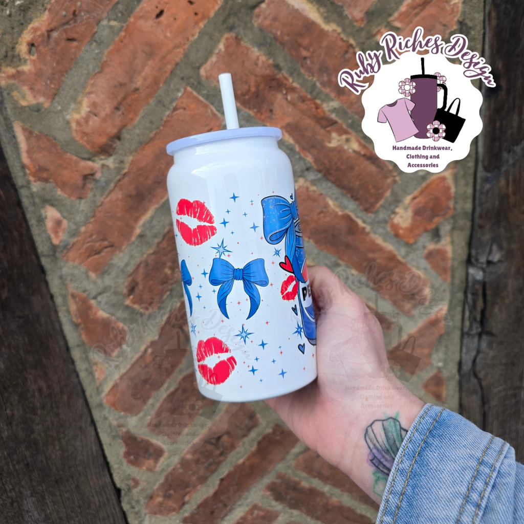 Blue bow Pepsi Theme 16oz Double Wall Insulated Metal Tumbler