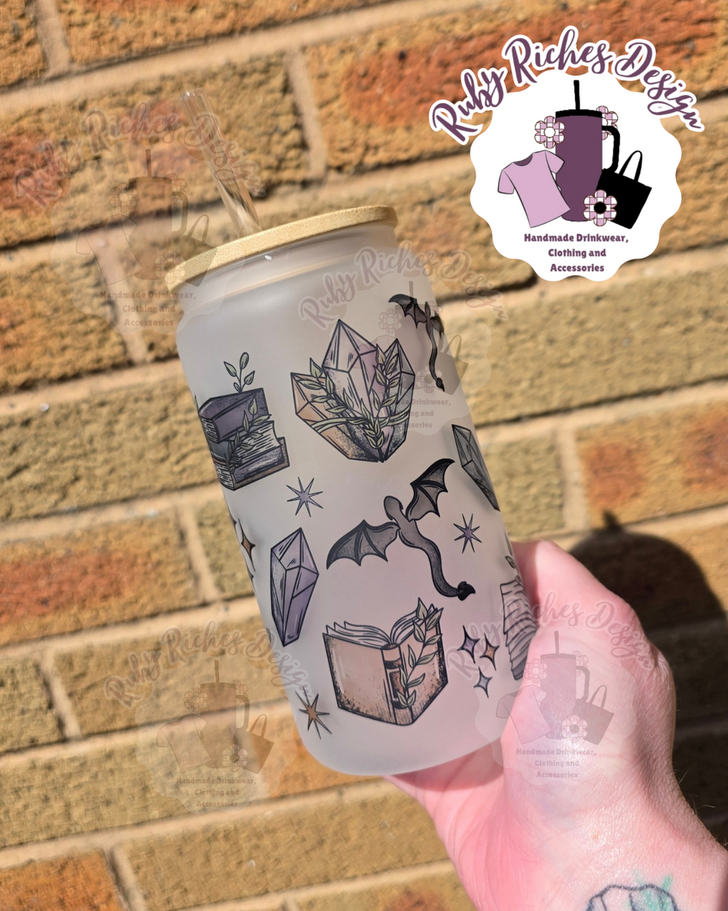 Bookish Fantasy Doodles Frosted Glass Tumbler