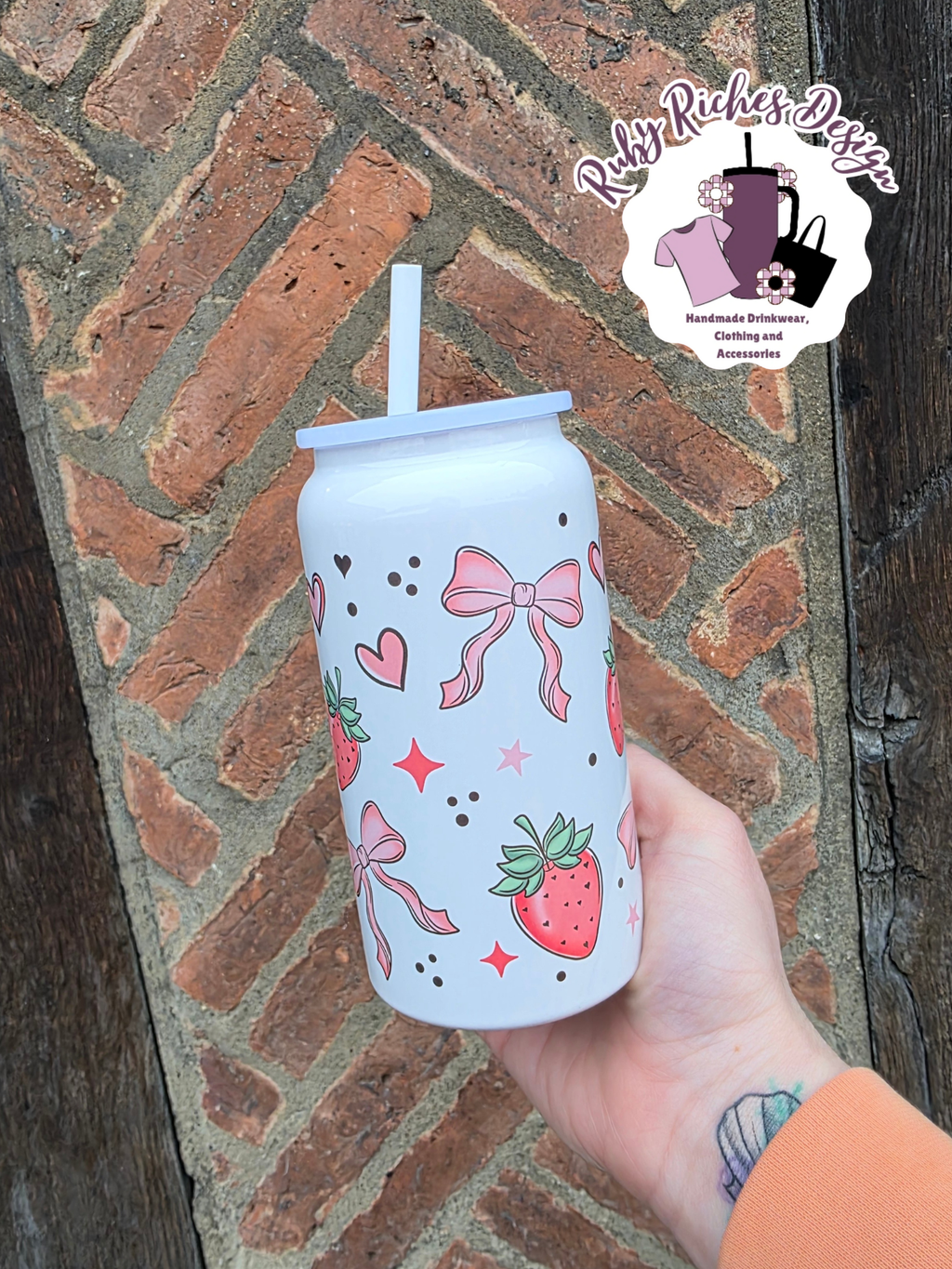 Strawberry Bows 16oz Double Wall Insulated Metal Tumbler