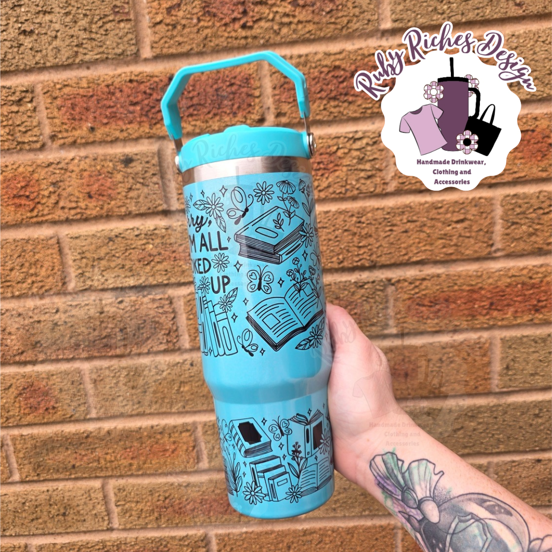 Sorry Im All Booked Up 30oz Flip Lid Shimmer Tumbler With Double Wall Insulation