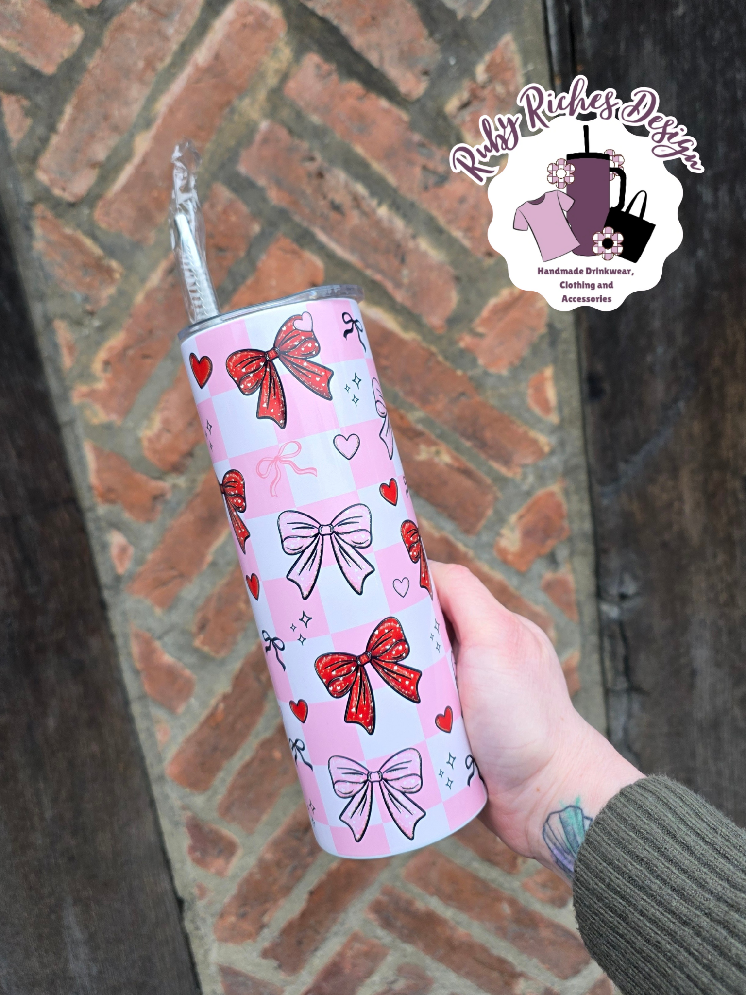 Bows And Hearts Theme 20oz Double Wall Insulated Metal Tumbler