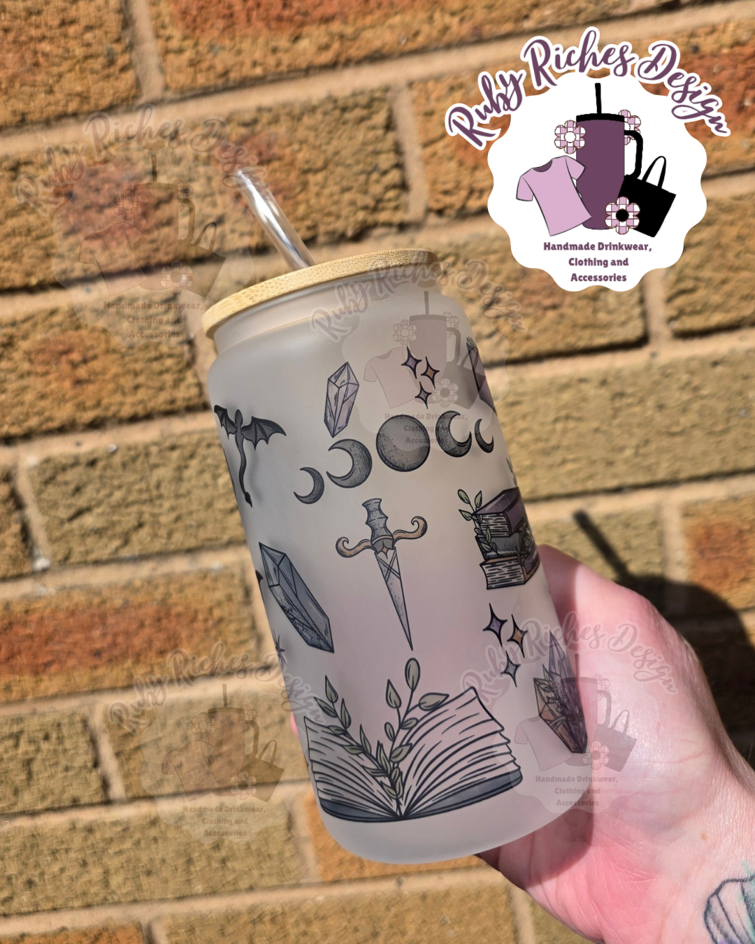 Bookish Fantasy Doodles Frosted Glass Tumbler