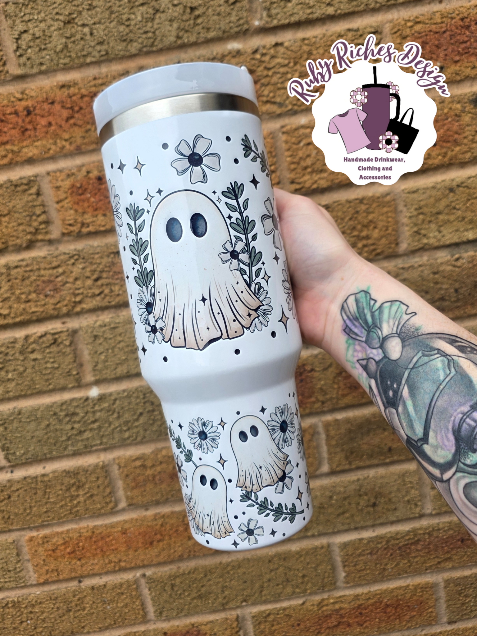 Garden Ghost Theme 40oz Double Wall Insulated Metal Tumbler