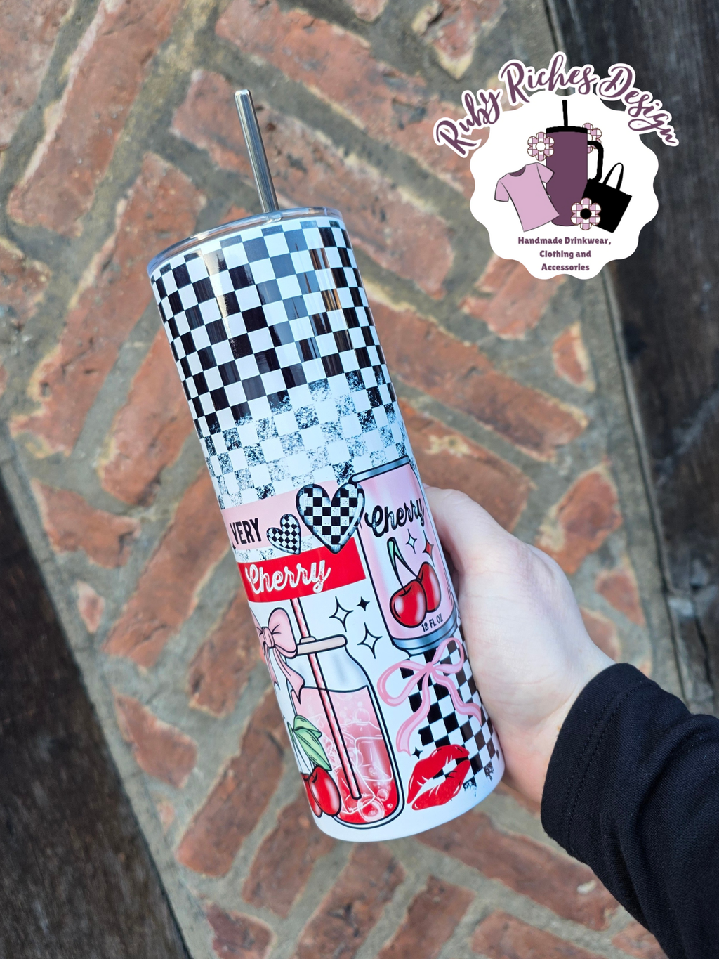 Very Cherry Checkered 20oz Metal Tumbler