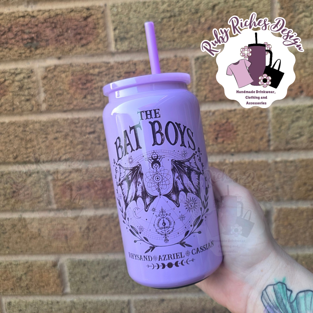 Bat Boys ACOTAR theme 16oz Purple Double Wall Insulated Metal Tumbler