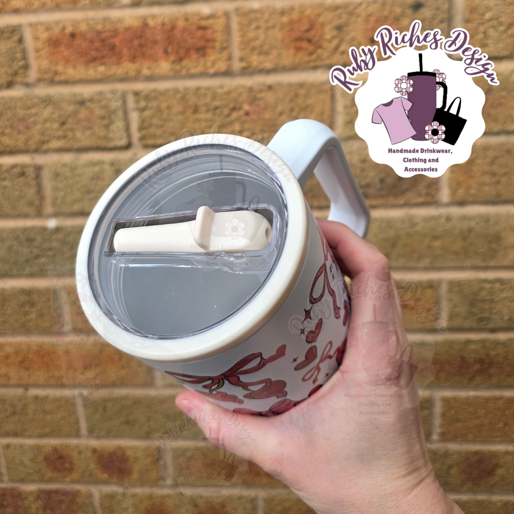 Cherry Bows 40oz Flip Lid Double Wall Insulated Metal Tumbler With Flip Lid