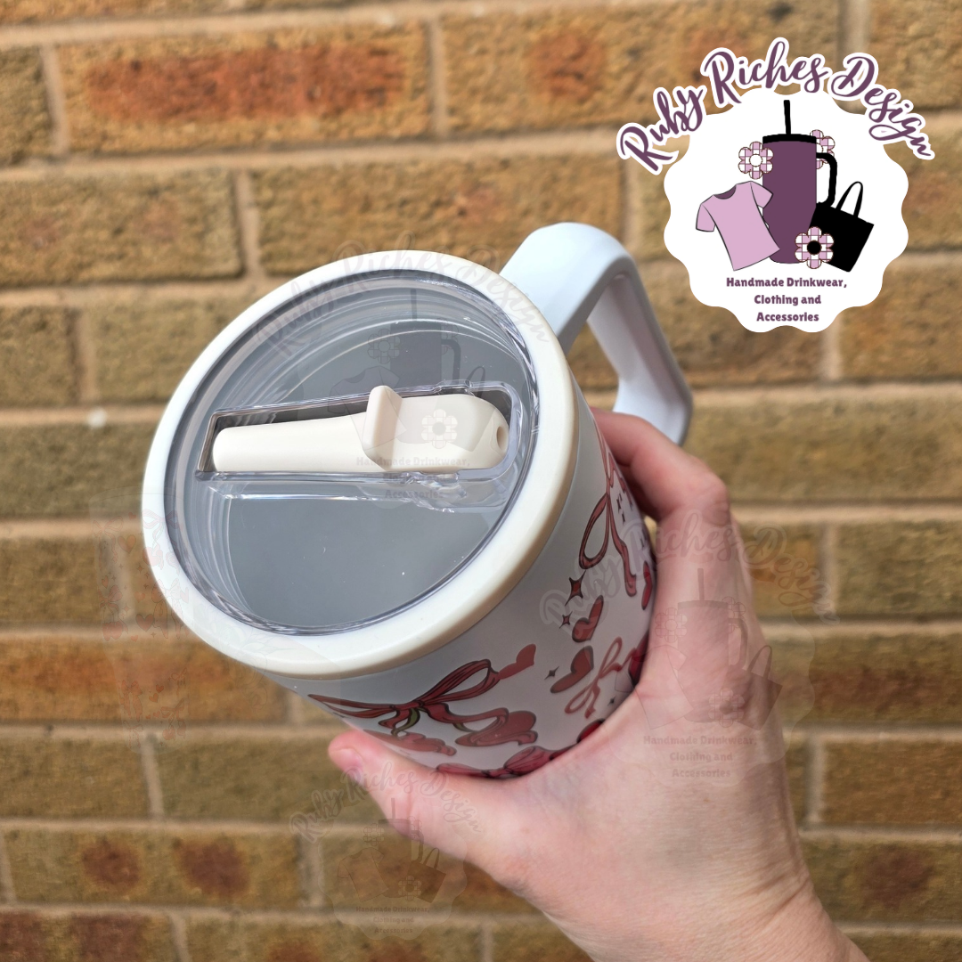 Cherry Bows 40oz Flip Lid Double Wall Insulated Metal Tumbler With Flip Lid