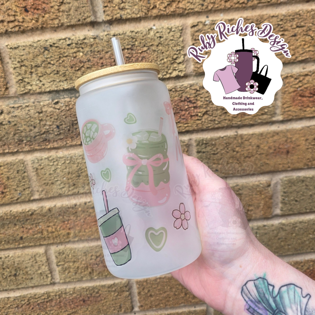 Matcha Girly Frosted Glass Tumbler